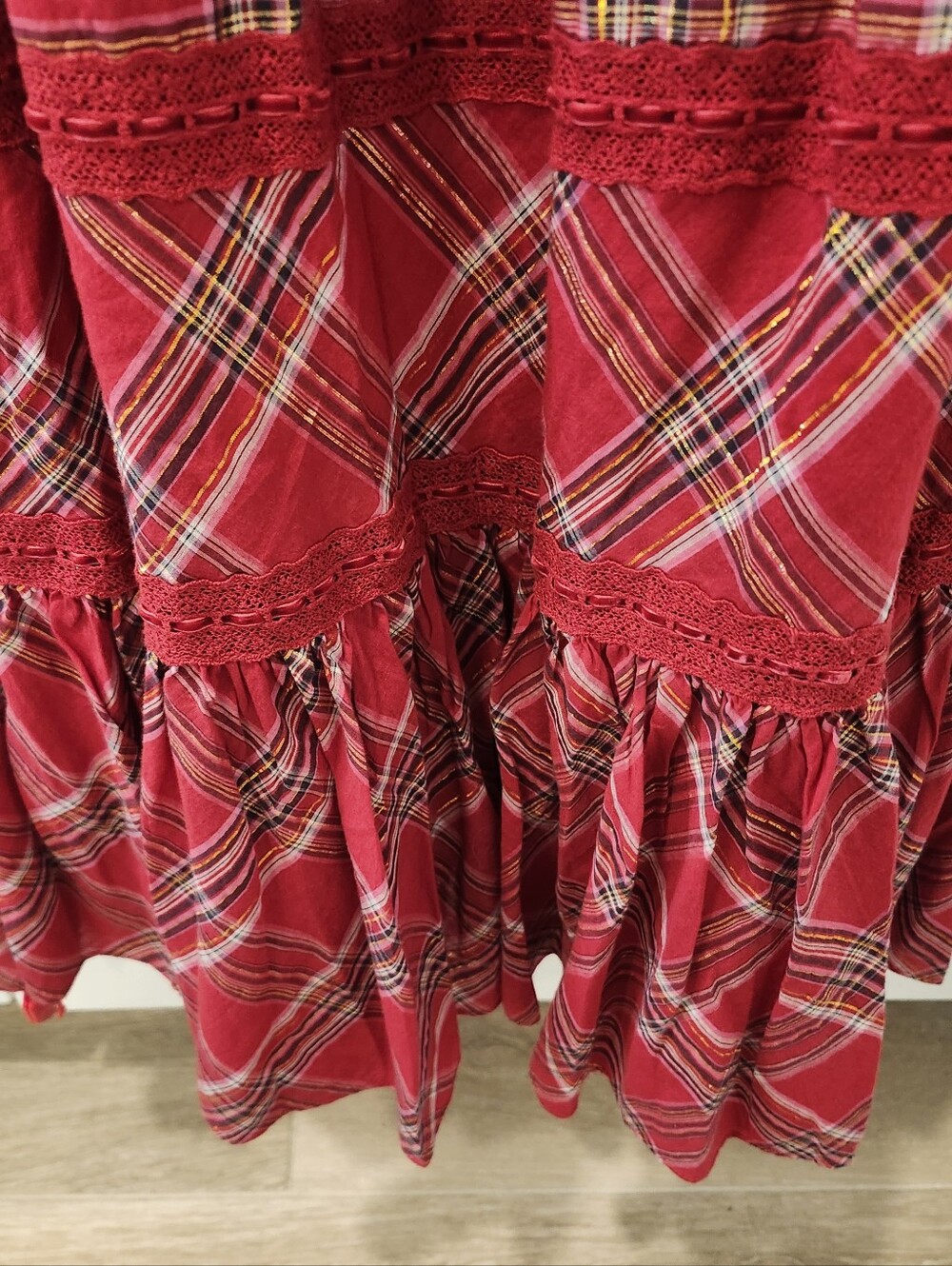 LoveShackFancy LondonTartan Gerania Red Plaid Smocked Midi Dress Sz S NWT - Picture 13 of 15